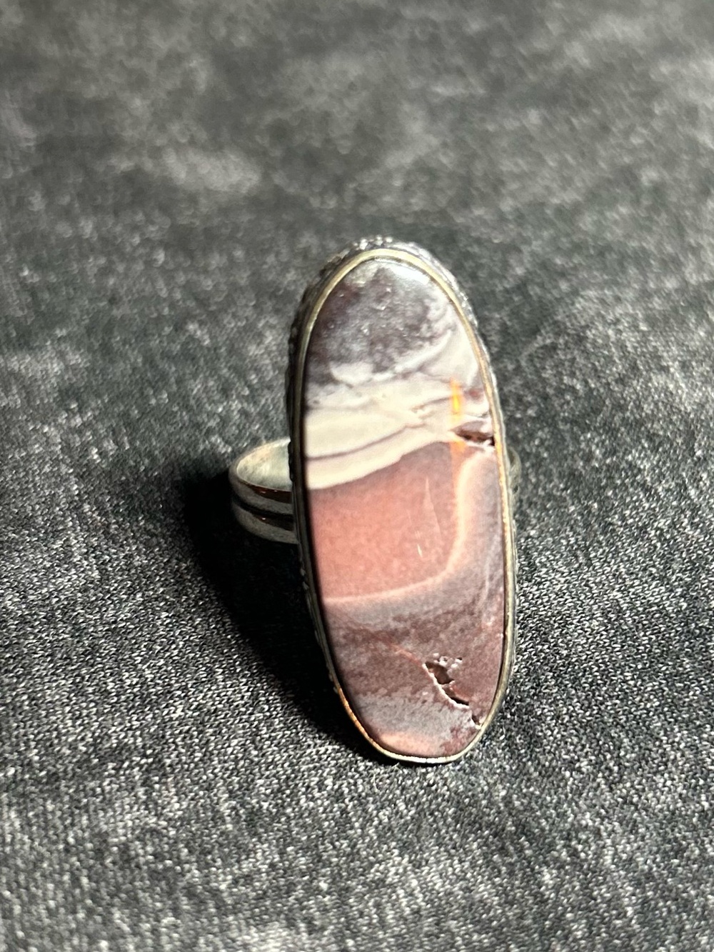 Vintage Artisan Sterling Silver Scenic Jasper Statement Ring Size 11.5 -8.85g